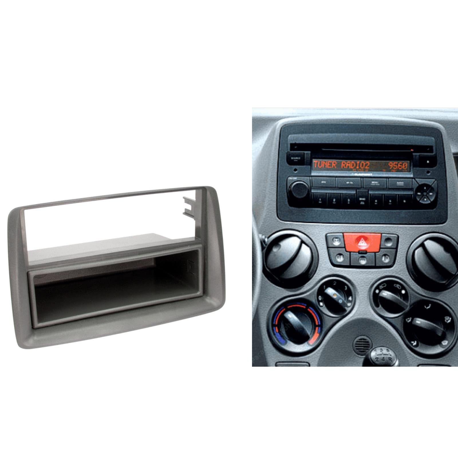 Sound Way Kit Montaggio Autoradio, Mascherina 1 DIN con Cassetto, Adattatore Antenna, Chiavi di Smontaggio, Compatibile con Fiat Panda 2002-2012