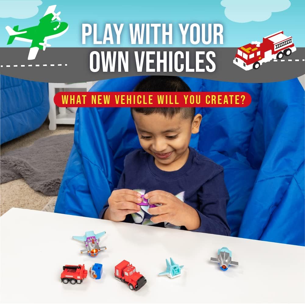 POPULAR PLAYTHINGS Magnetic Vehicles for Toddlers 1-3, Mini Mix or Match Car Toys, Set of 4 Gift for Kids - Cars, Fire Truck & Airplane.