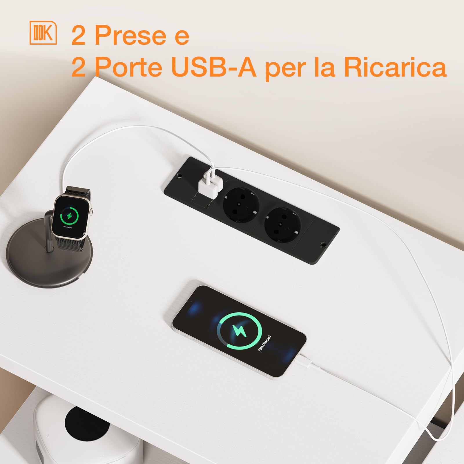 ODK Comoda Dormitorio, 2 Puertos USB y 2 AC, Cajonera Multifuncional para Dormitorio y Salón - Aparador Estable y Duradero, 132 x 30 x 88 cm, Blanco