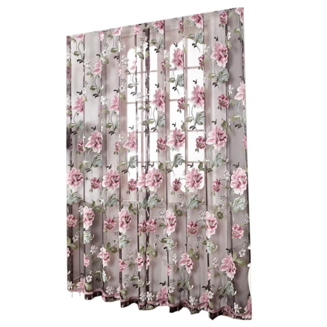 Aetherize Sheer Curtain 78.8 x 39.4 inch Peony Floral Sheer Voile Curtain for Bedroom Living Room