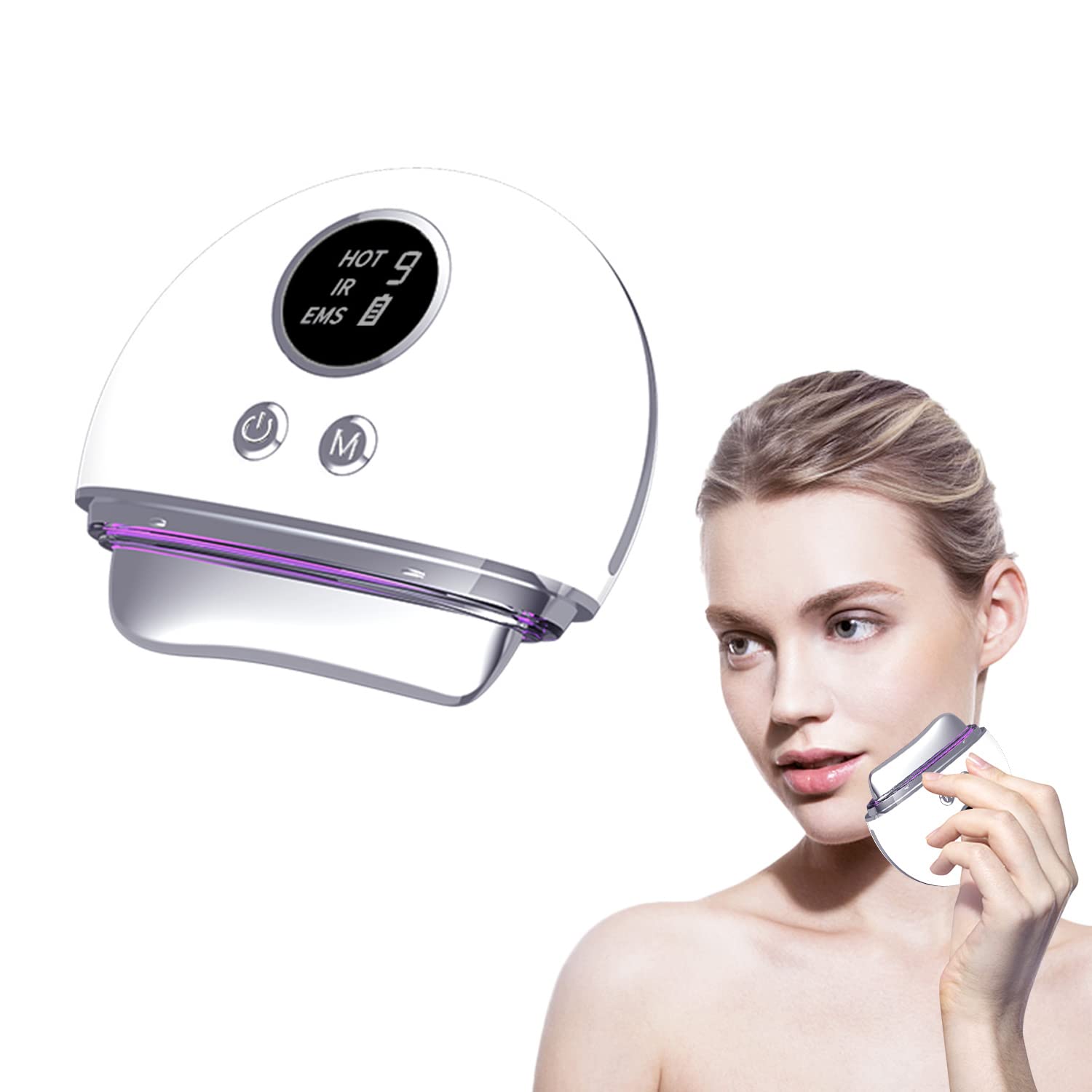 IOBTY 4-in-1 Facial Neck Massager with 9 Gears,Face Back Hand Leg Electric Gua Sha Massage Tool,Anti-Wrinkle,Double Chin,Skin Firm Tightening (White)