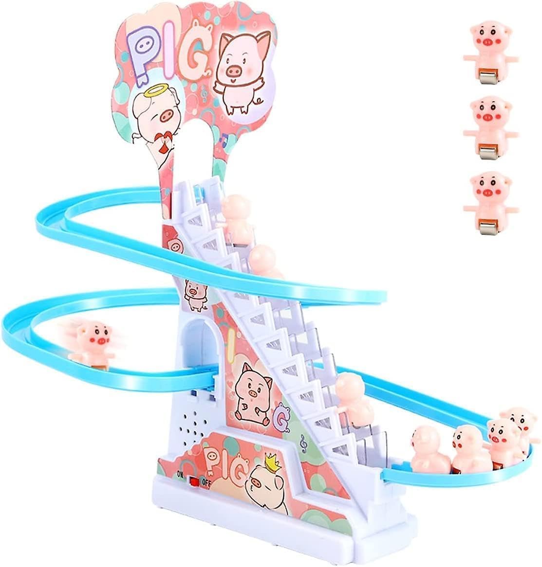 SKUVIZ Duck Slide Toy Set, Funny Automatic Stair-Climbing Ducklings Cartoon Race Track Set Little Lovely Duck Slide Toy Escalator Toy with Lights and Music (Duck Slide Toy) (New Pig)