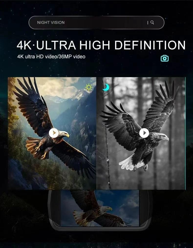 Prismáticos de visión nocturna 4K con fotos de 40 MP, pantalla de 4.5 pulgadas y rango de 400 m, zoom digital 8X, impermeable IP54, batería de 4000 mAh y tarjeta TF de 32 GB para caza, observación de