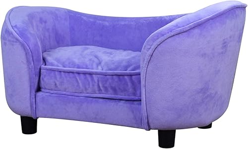 Getifun Sofá cama para mascotas, sofá de terciopelo con cojín extraíble lavable para perros pequeños y gatos (morado)