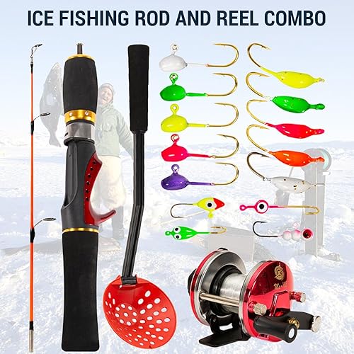 Miniatura 2 de Lixada Conjunto de equipo de pesca en hielo, ligero, portátil, caña de pescar y carrete combinado con pala de pesca en hielo y gancho de pesca en