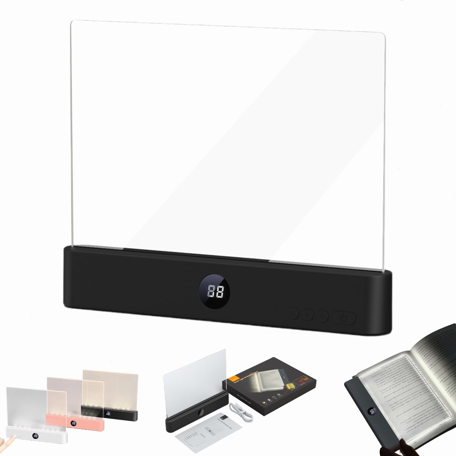 Dewppxi Smart LED Book Light, Tragbare Flaches Buchlicht, Intelligente LED Buchlampe, Augenschutz Leselicht Buch Buchseite Licht Mit 3 Farben und Timer, Zum Lesen Im Bett Bei Nacht (Schwarz)