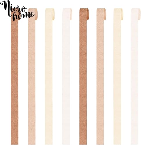 Miniatura 8 de NICROHOME Decoraciones de fiesta de boda champán, 12 pompones de papel de seda champán, 8 rollos de serpentinas de papel crepé blanco cremoso para