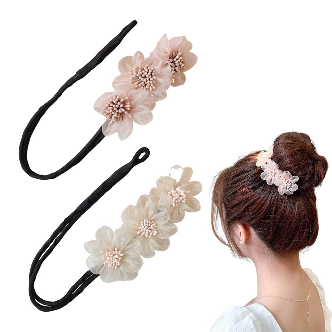 2 Pezzi Chignon Facile per Capelli,Creatore per Pane Ciambella Chignon a Ciambella, French Twist Accessori Capelli Ciambelle Chignon,Fiore Capelli Chignon per Donne Ragazze Bambini Balletto