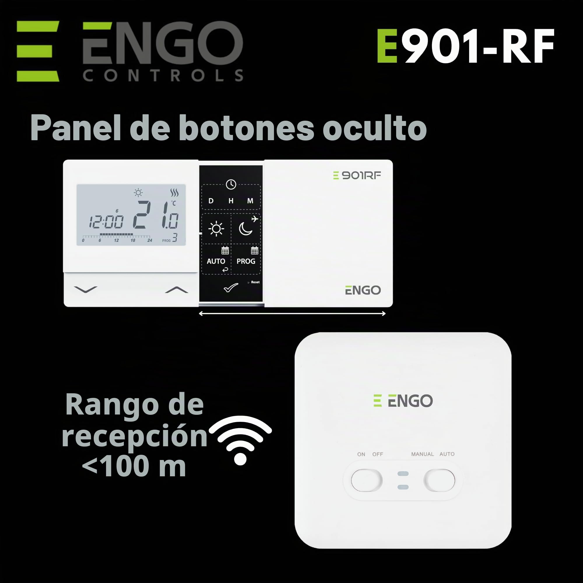 ENGO E901RF - Termostato programable inalámbrico de 7 días para calefacción central, bomba de calor para caldera de gas/aceite