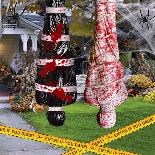 Own1one Halloween Decorations Outdoor Body Bag (2 Set) with Cobweb & Fake Spiders Scary Fake Corpse in Bag Hallowmas Prop Creepy Haunted House Decor