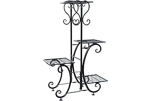 Wrought Iron Flower Stand: Multi-Tier Plant Shelf for Indoor or Outdoor Display
