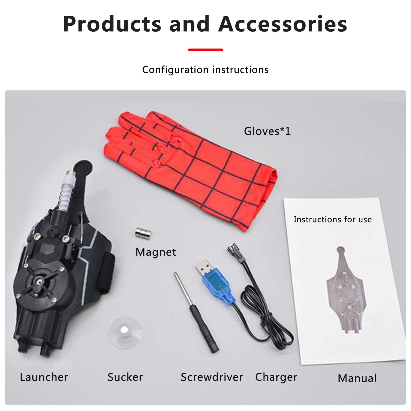 Spider Web Shooter for bambini Lanciatore di corda reale da 9,8 piedi può raccogliere piccoli oggetti, motore elettrico USB integrato, lanciatore ragnatele elettriche for cosplay(Black)