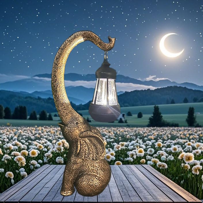 Solar Elephant Garden Light - Resin Stone Look Outdoor Statue, Decorative Solar Lamp for Balcony, Yard, or Courtyard - Unique Atmosphere Decor & Ideal Gift for Women