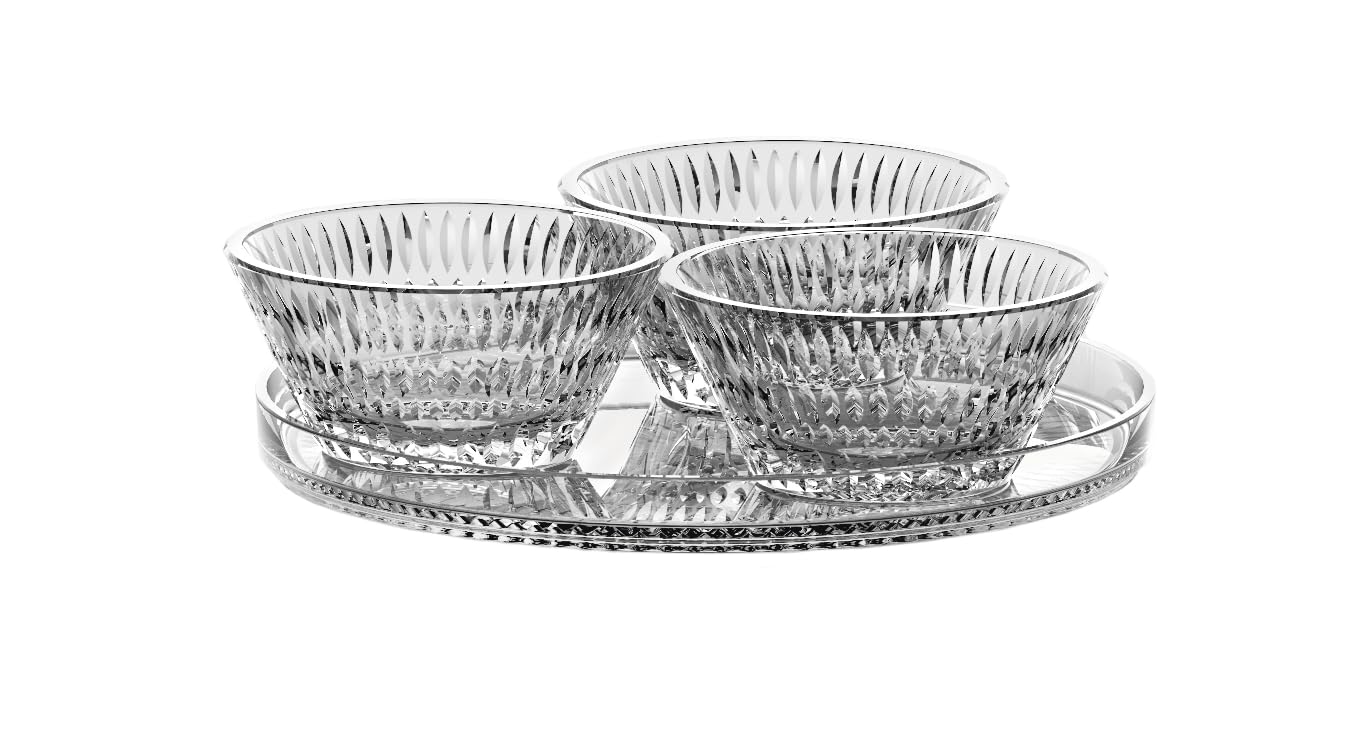 Nachtmann Ethno Servier-Set, 4-teiliges Set aus brillantem Kristallglas, Inklusive Servierplatte/Teller und 3 Dip-Schalen, Perfekt zum Servieren von Snacks und Vorspeisen, 105766