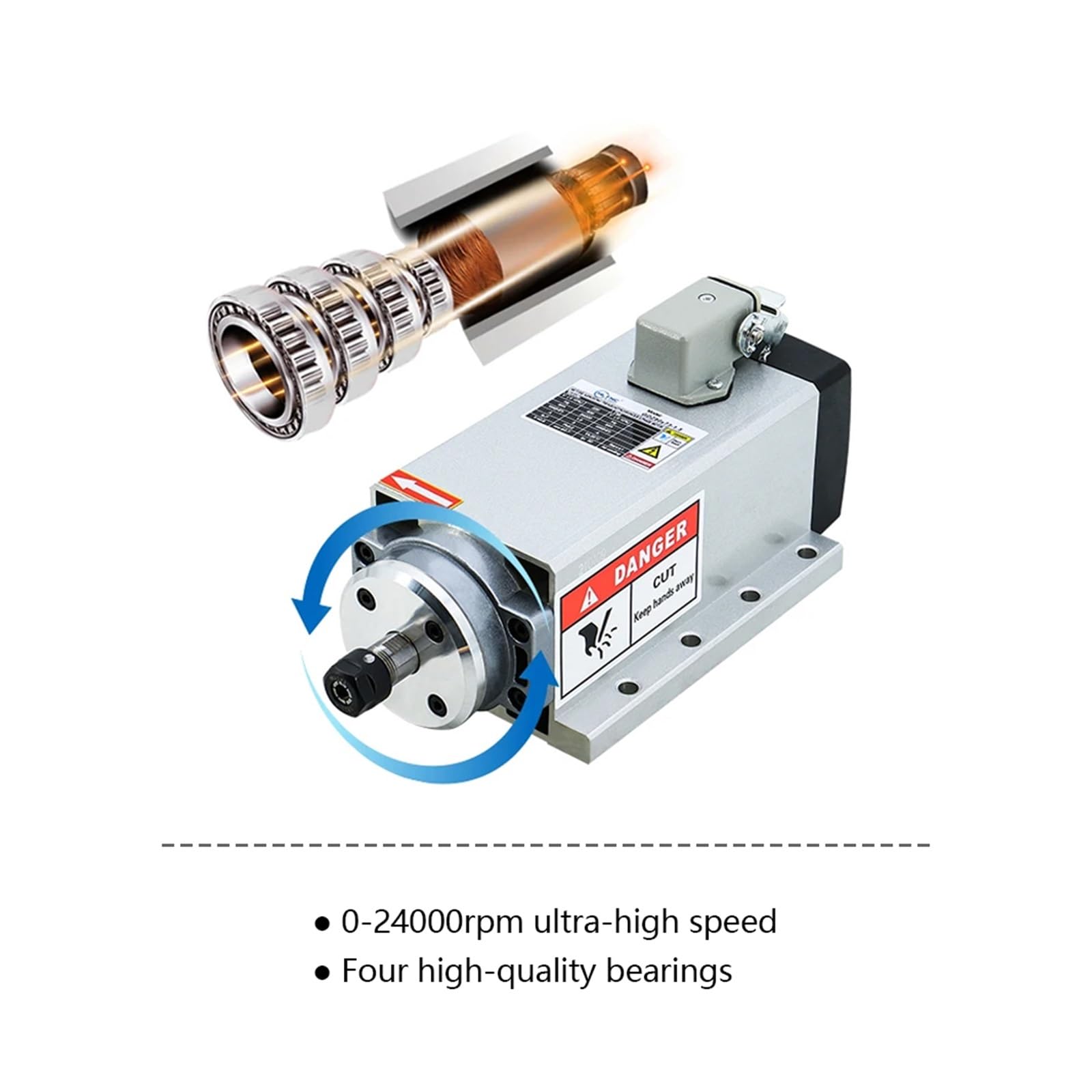 CNC-Spindel, 2,2 kW, 1,5 kW, 24000 U/min, luftgekühlter Spindelmotor + YL VFD-Wechselrichter + 1 Satz ER20 oder ER11 Spannzange for CNC-Fräsmaschine(Junction Box YL VFD,2.2kw 380)