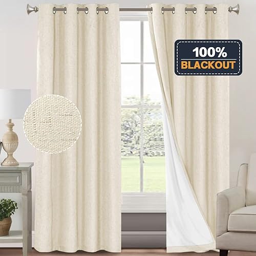 Miniatura 6 de PrinceDeco Cortinas 100% opacas para dormitoriosala de estar, cortinas opacas de lino de 96 pulgadas de largo, cortinas de tratamiento de ventana de