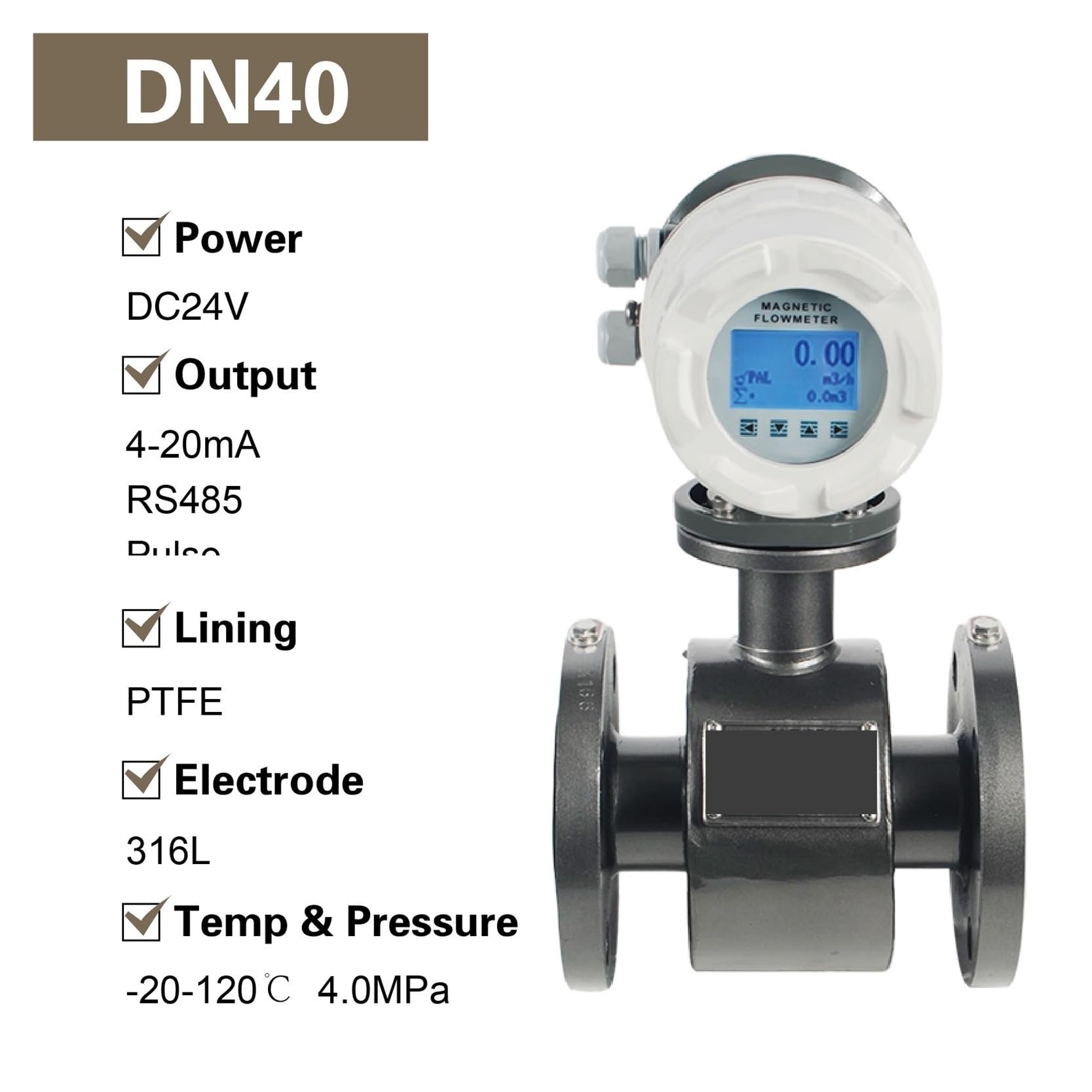 Caudalímetro electromagnético LDG-DXX, caudalímetro magnético, sensor de caudal digital for líquidos, caudalímetro electromagnético industrial, caudalímetro de fluidos de agua(DN40 150LB)