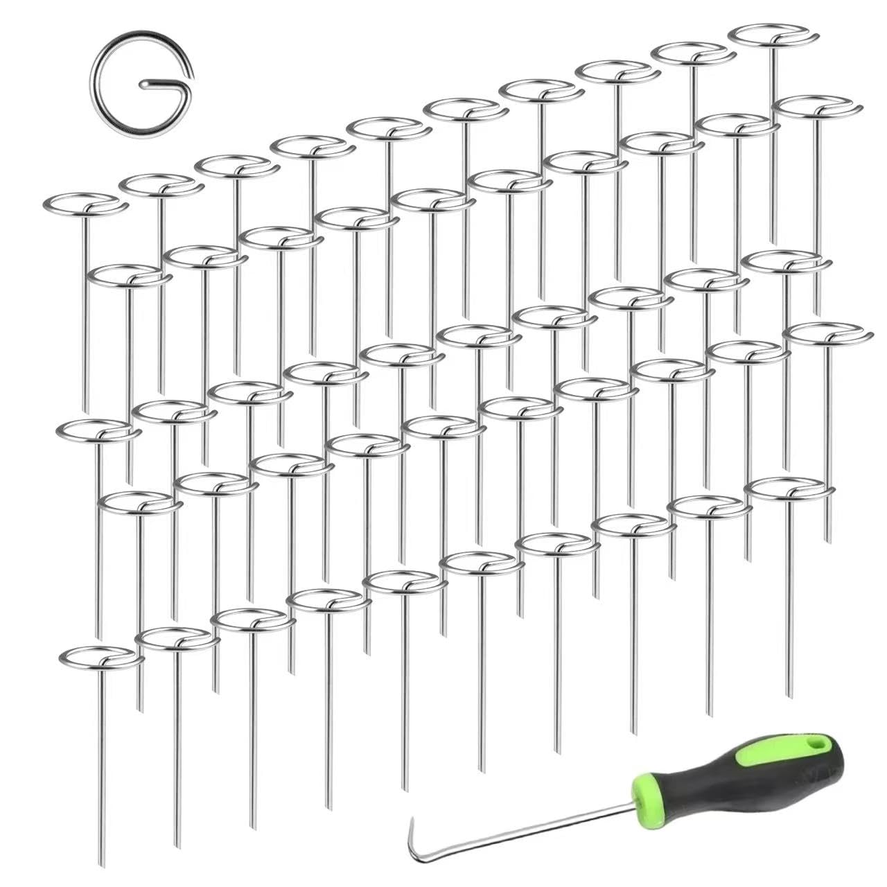 50Pcs G Shaped Ground Pegs 15x3cm – Galvanised, Rustproof, for Weed Fabric & Tent