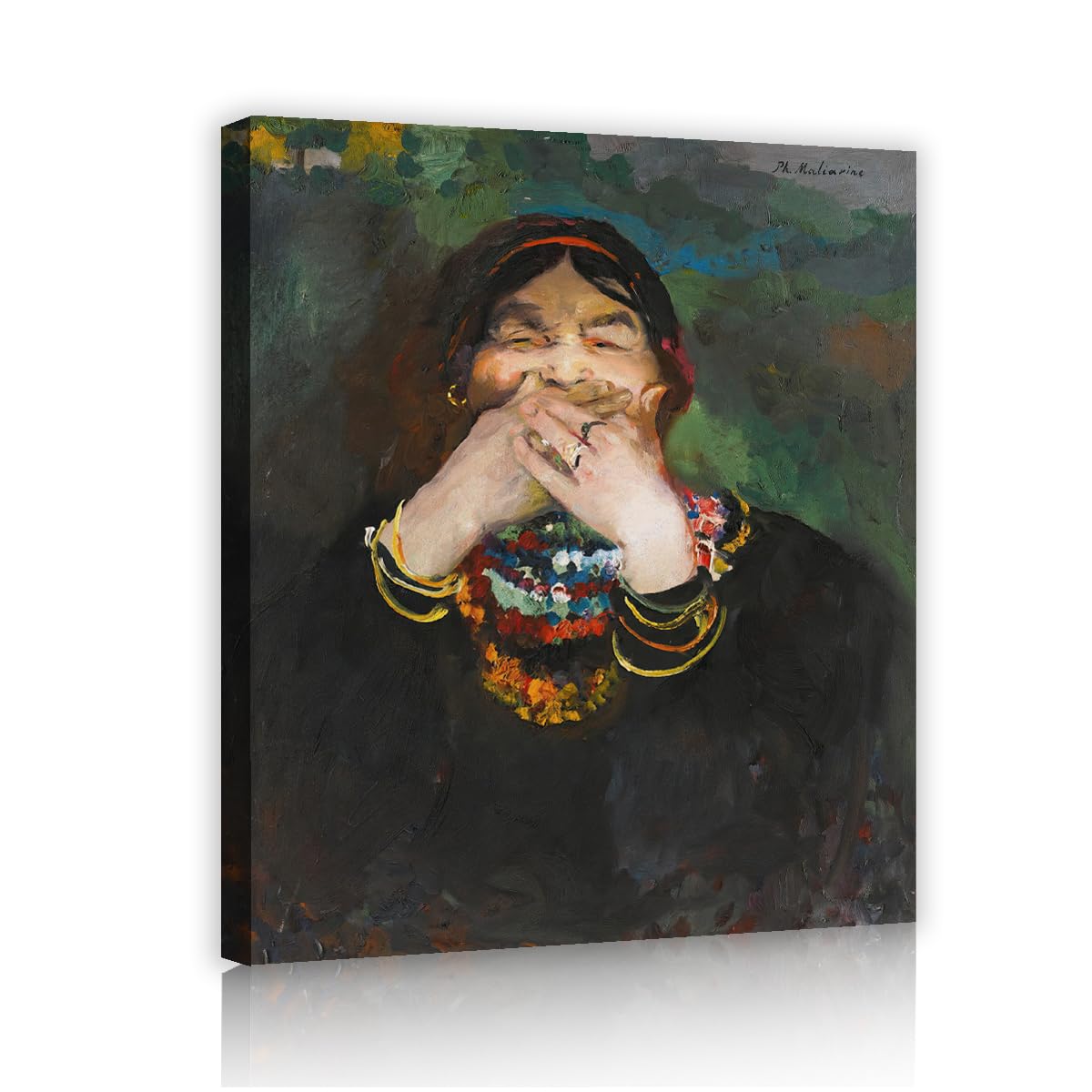 TOANGWALL Filipp Malyavin Laughing Baba Canvas Wall Art Living Room Vivid Impressionism Portrait Painting Framed Poster Prints for Bedroom Decor 85x100cm