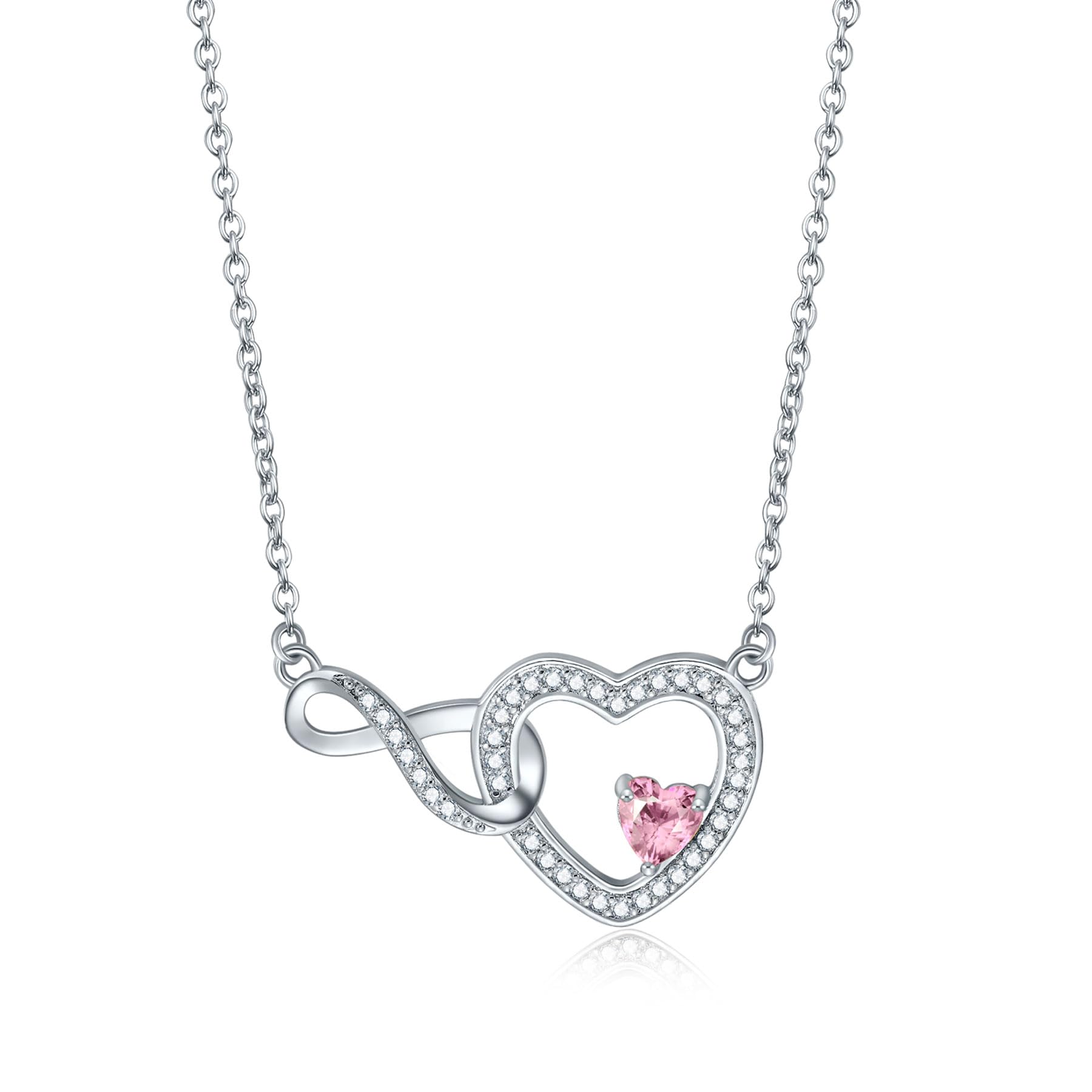 Exqele Heart Birthstone Necklace for Women Infinity Necklaces Personalized Crystal Adjustable Chain Pendant Anniversary Birthday Graduation Gifts for