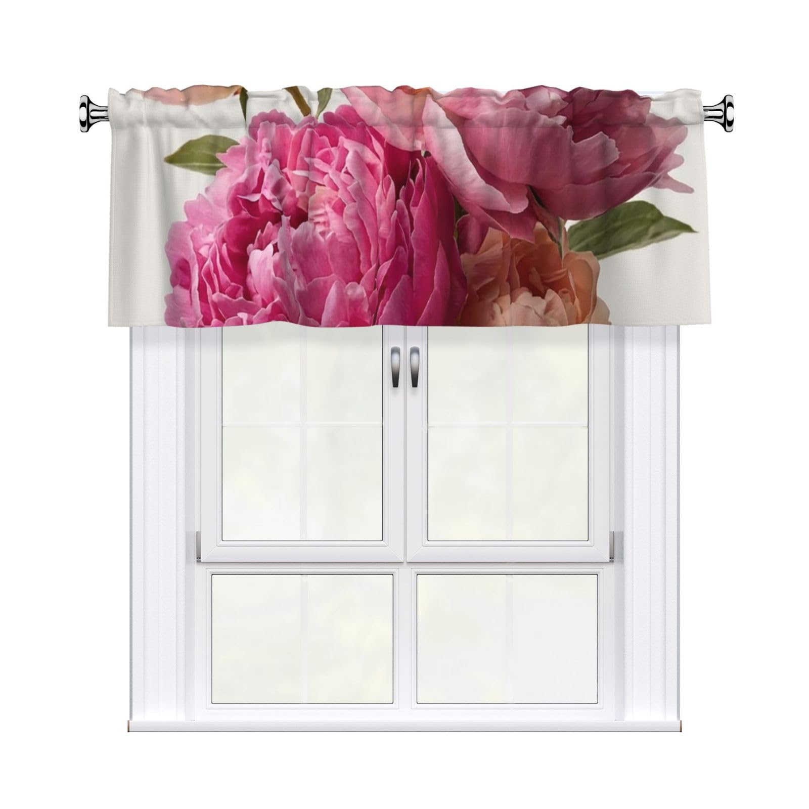 HJKJKKJ Window Valance 137x 46 CM Kitchen Curtains peony flowers blossoms Valances for Windows Vintage Short Window Curtains Farmhouse Rod Pocket Decorative Curtain Valance for Bedroom Bathroom