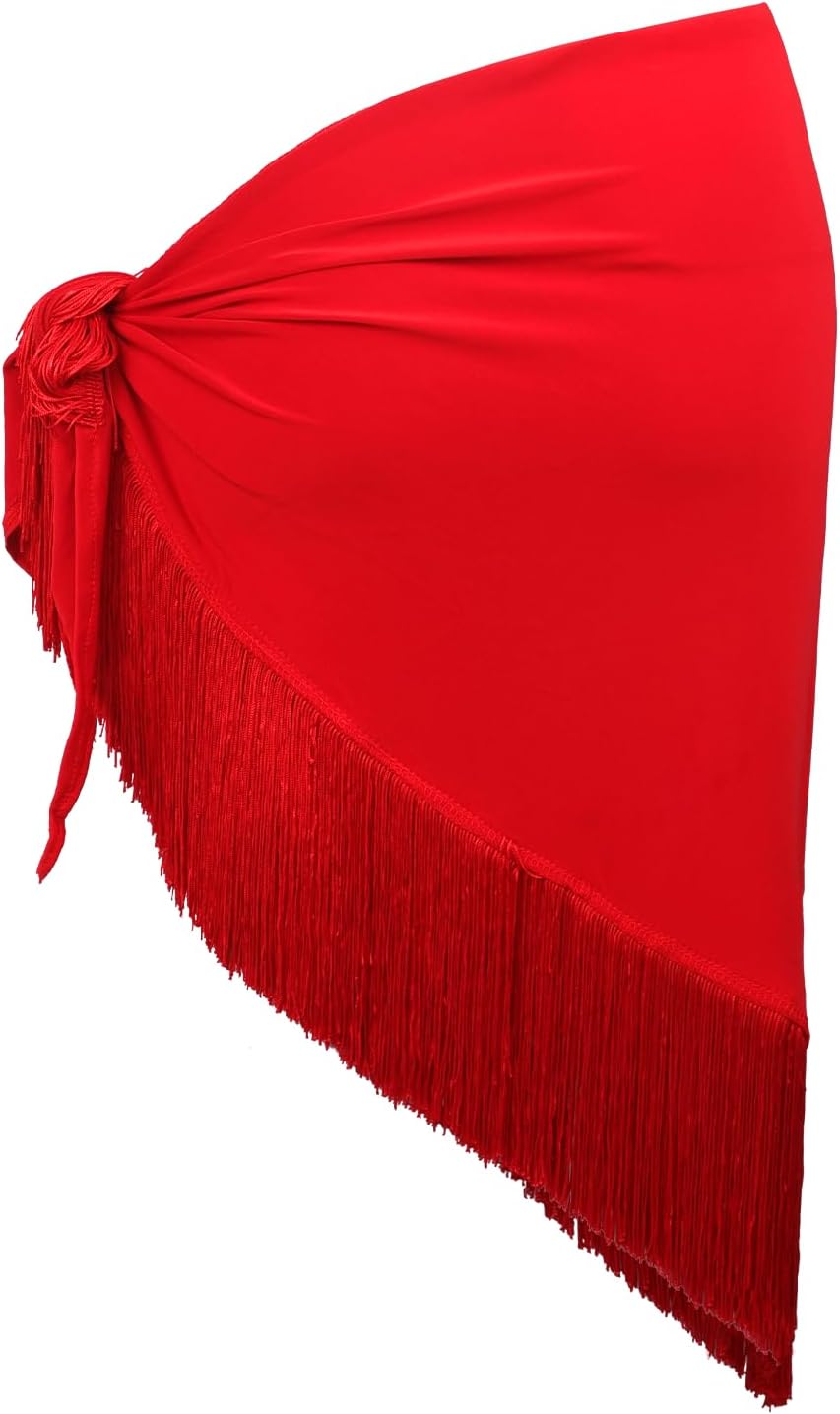 Ladies Latin Dance Fringed Triangle Hip Scarf Women High-Split Tassel Wrap Skirt Rumba Dancing Costume for Salsa Cha-cha