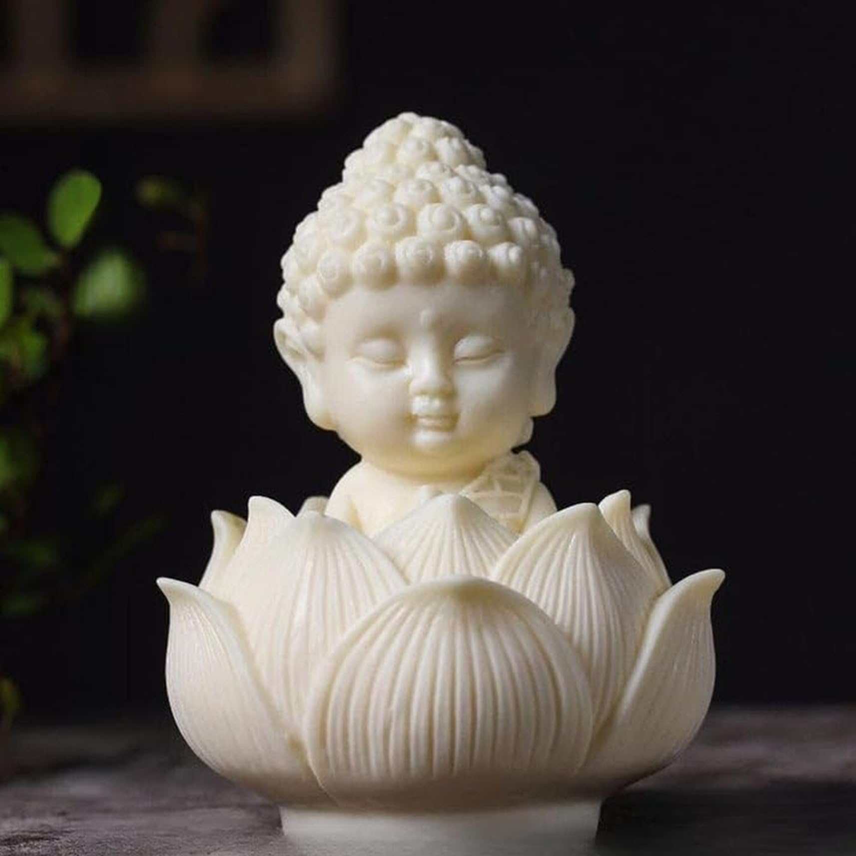 SSS SCULPTURE®️ Lotus Baby Buddha Statue for Tranquil Spaces, Ideal for Home, Office Desk & Car Dashboard Decoration (White, Pack of 1)-image-34