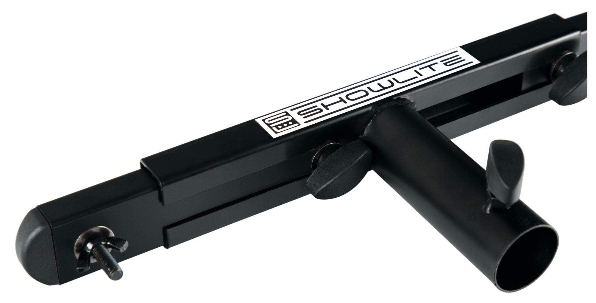 Set Trave Trasversale Showlite SAT-02 T con Supporto a Parete per Casse (Robusto Supporto a Parete con Flangia da 36 mm incluso con traversa adatta per 2 faretti) Nero