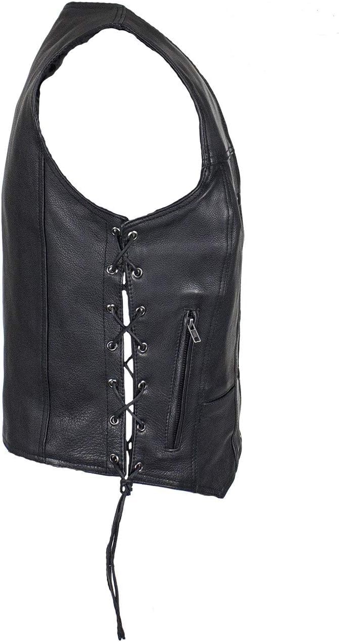 EXCELSIOR INT Women's Concealed Carry Sleeveless Solid Soft Leather Vest With Side Laces Motorcycle Biker Jacket For Women(Black, XL)