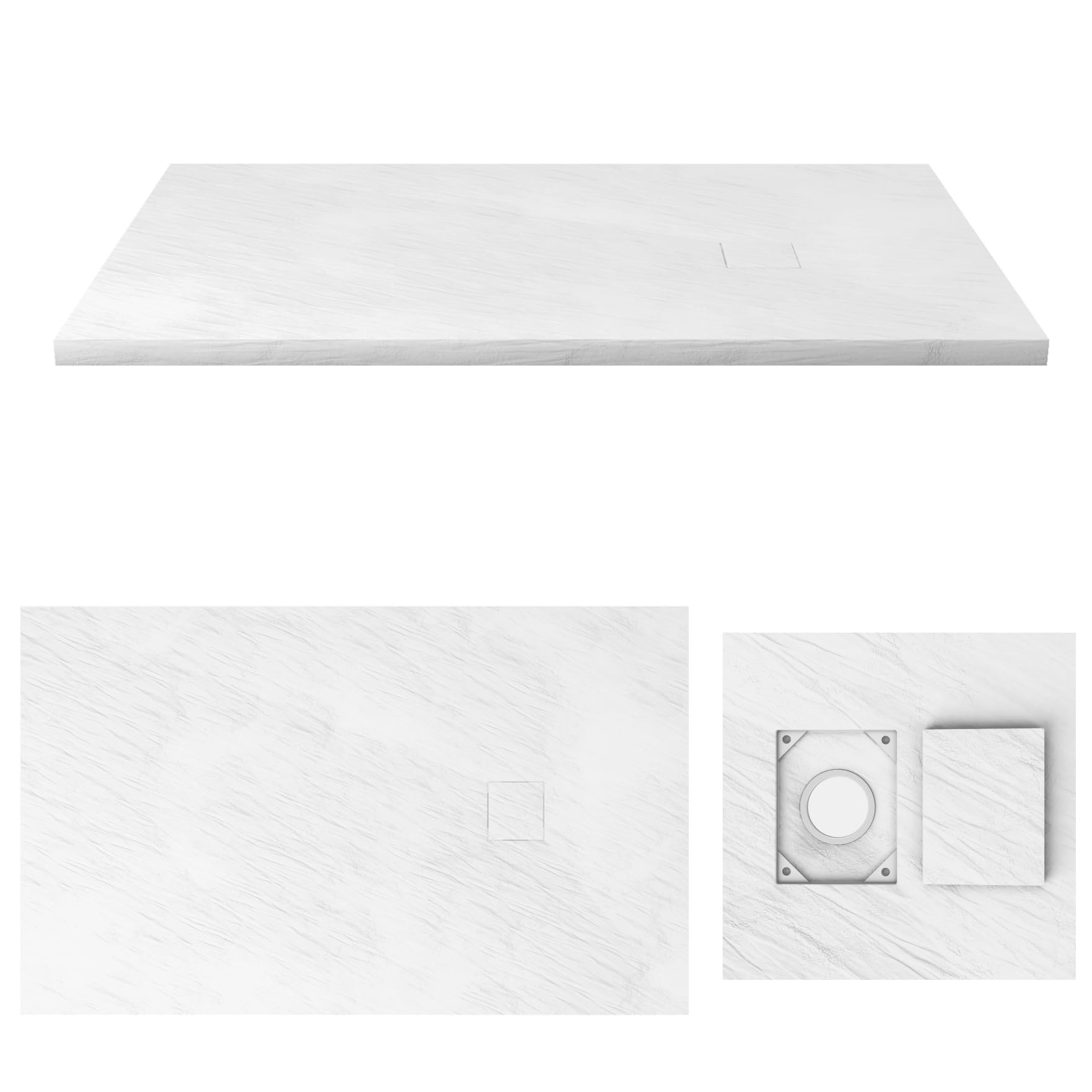 Receveur de douche 80x140x2.6 cm en SMC Finition Ardoise - Blanc Mat - ROCK 2 WHITE