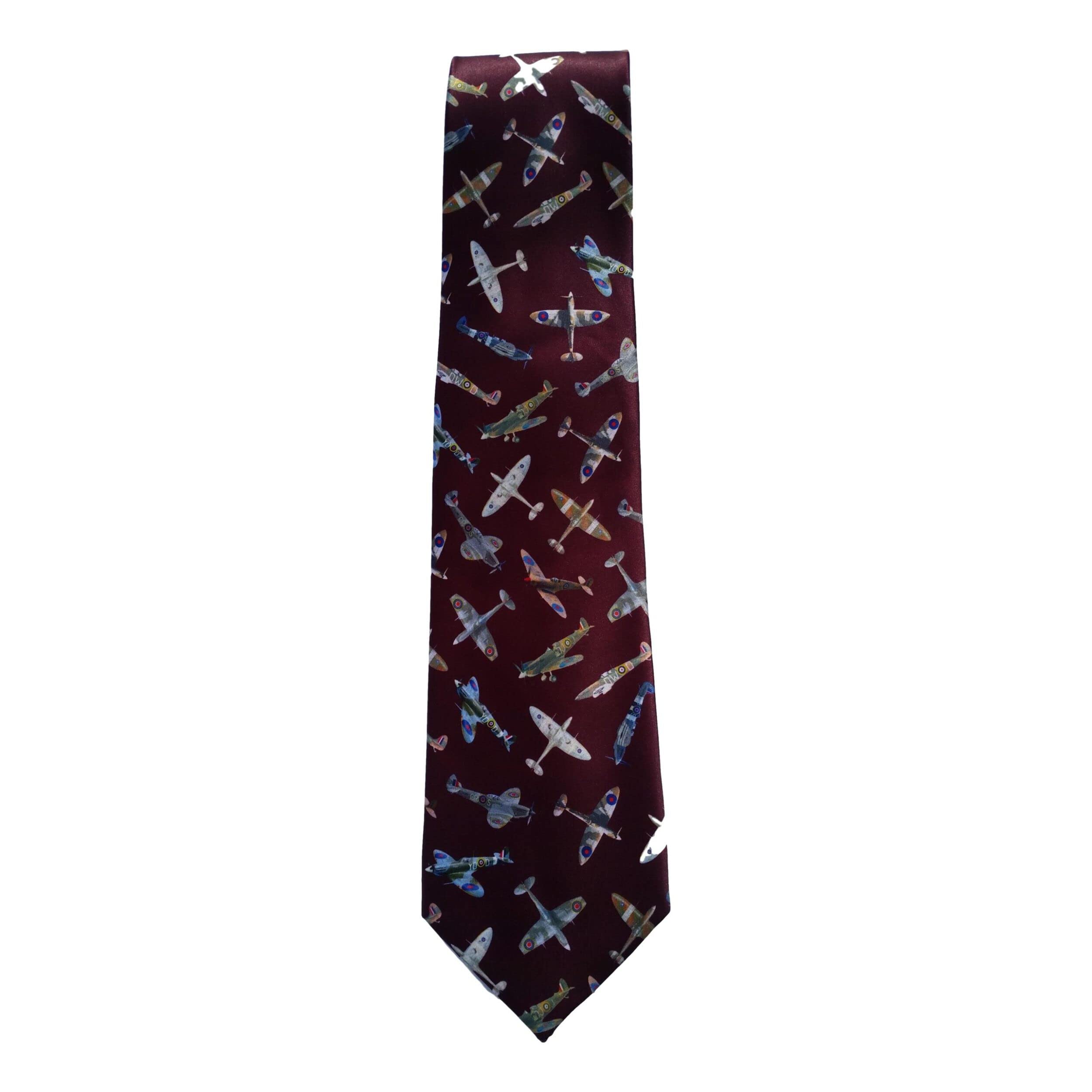 Tie Studio Multicoloured Raf Spitfires On Burgundy Sleeved Polyester Novelty Tie