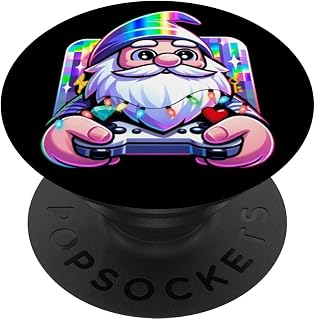 Cute Rainbow Gnome Playing Video Games with Controller PopSockets Adhesive PopGrip
