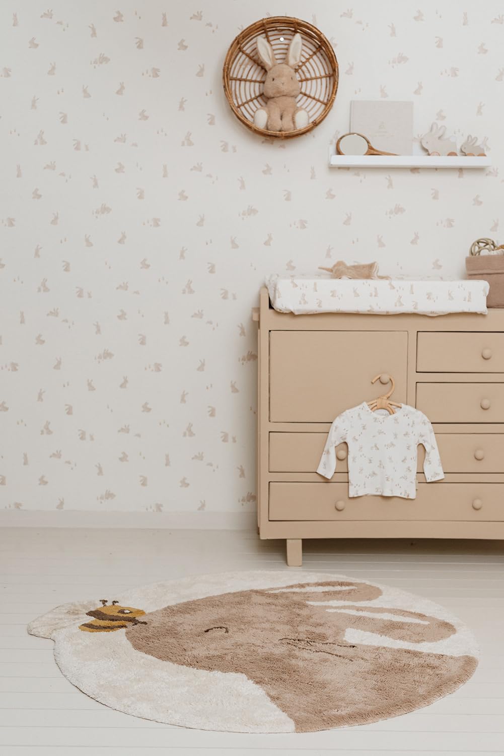 Little Dutch Teppich Kinderzimmer Kinderteppich Hase - Newborn Naturals beige (110x110 cm)