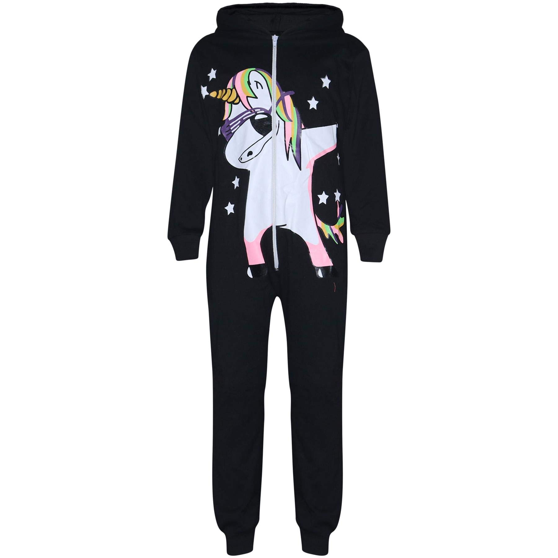 A2z 4 Kids Black Kids Girls 100% Cotton Dabbing Unicorn & Starts Print All In One - Cotton Onesie Unicorn 13 Size 13 Years