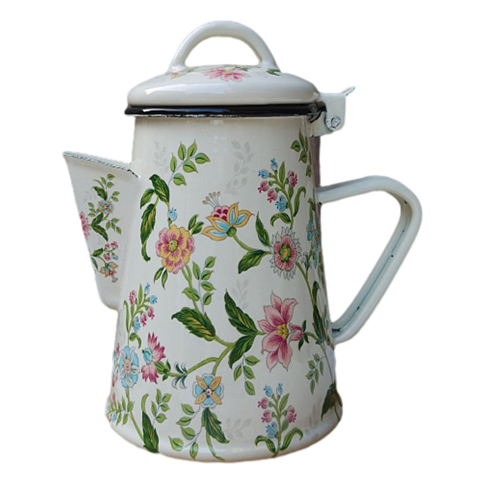 Cafetera Esmaltada, Cafetera Cocina, Tetera Estilo Vintage de 0.8 L con Asa, Esmalte Grueso Resistente a Altas Temperaturas, Fácil de Limpiar, Apta para Gas, Eléctrica y Vitrocerámica