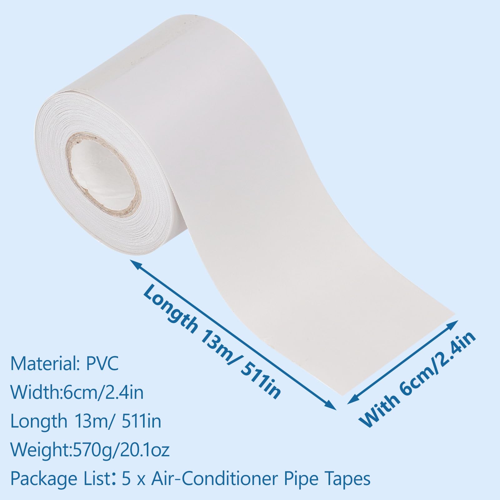 5 stuks airconditioningslangen plakband beschermband voor buizen van oliebestendig PVC 6 cm / 2,4 inch breedte (grijs