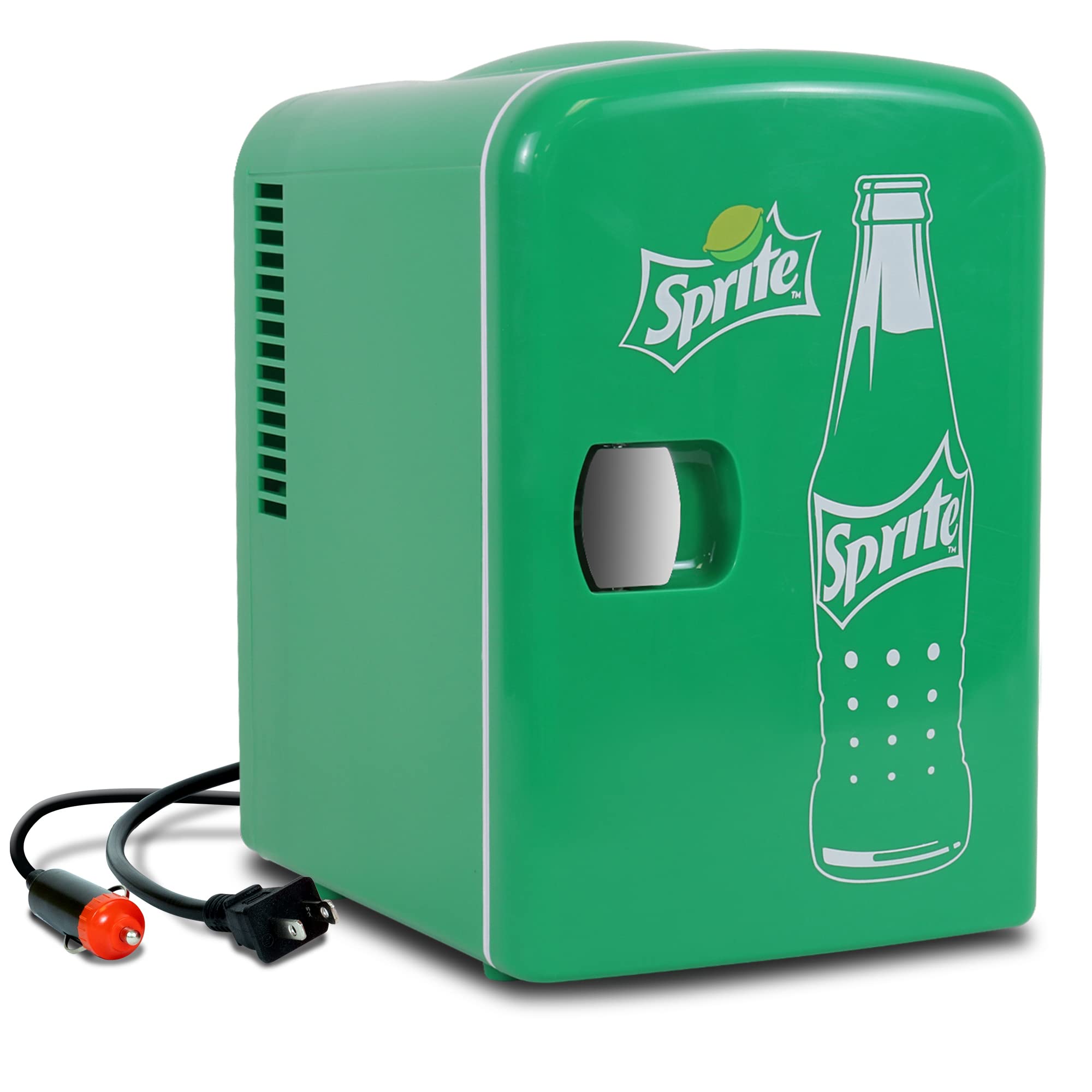 Photo 1 of Coca-Cola Sprite 4L Portable Cooler/Warmer, Compact Personal Travel Fridge for Snacks Lunch Drinks Cosmetics, Includes 12V and AC Cords, Cute Desk Accessory for Home Office Dorm Travel, Green