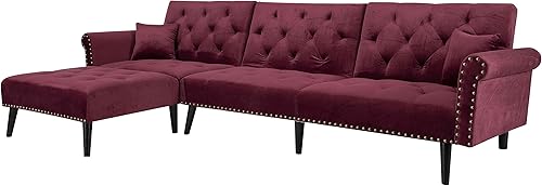 Miniatura 3 de Cotoala Sofá cama modular convertible en forma de L con 2 almohadas respaldo ajustable moderno sofá de terciopelo con sillas de descanso para sala