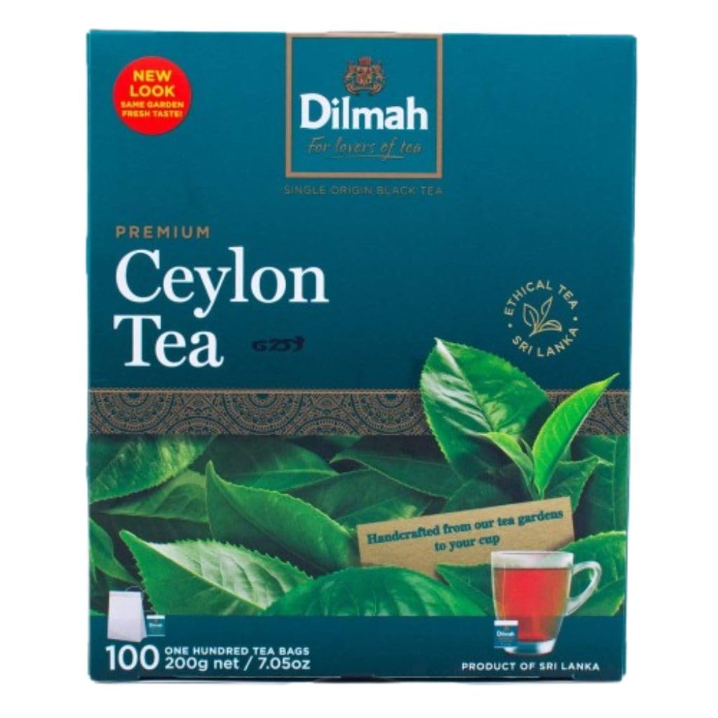 DilmahPremium Ceylon Black Tea 100 Individually Wrapped Tagless Tea Bags 200g | Pure Ceylon Broken Orange Pekoe | Rich Full-Bodied Breakfast Tea | Single Origin Sri Lankan Tea