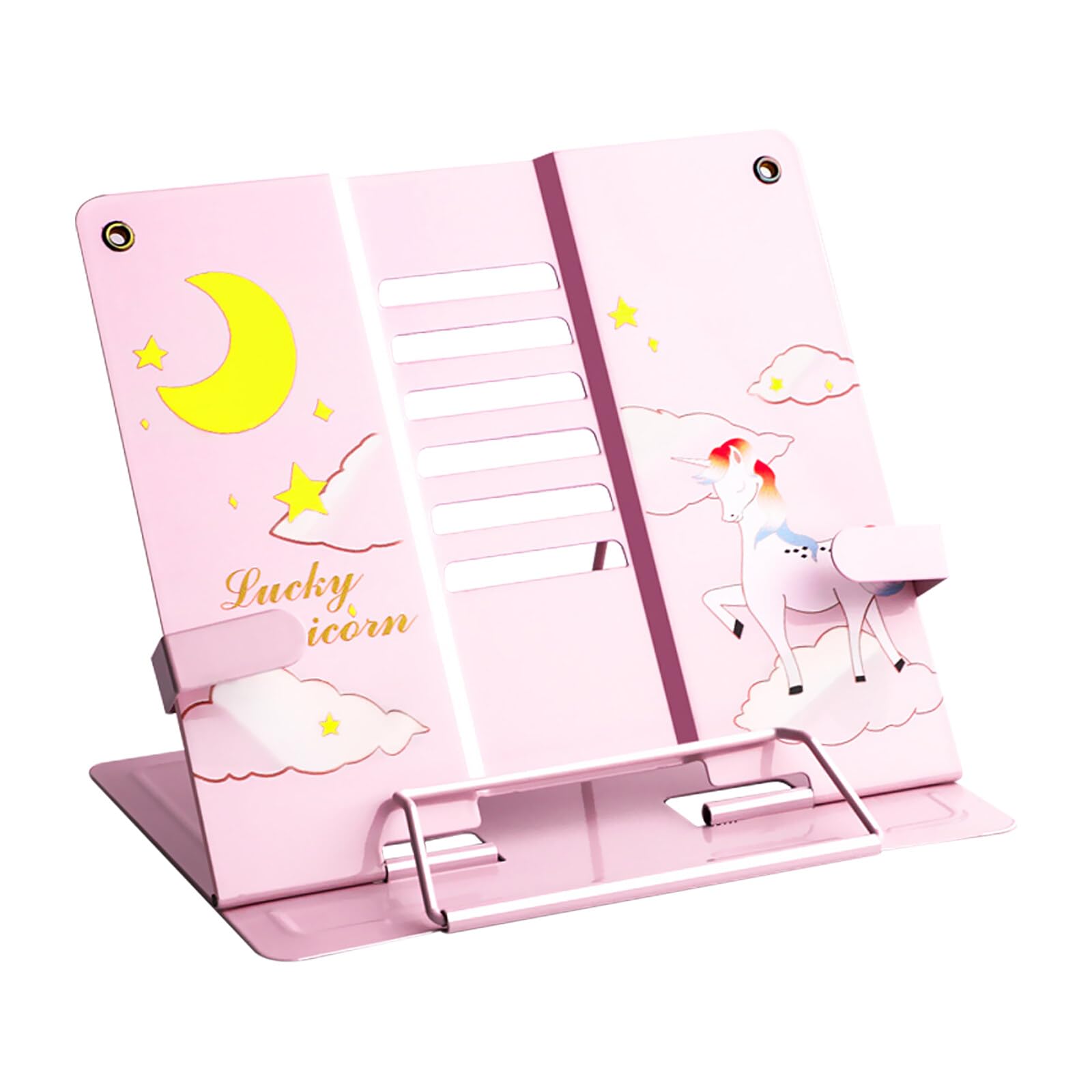Mecmbj atril para libros, atril estudio, soporte libros de metal con ángulo ajustable, soporte de lectura plegables para niños, soporte de libro infantil para la escuela y el hogar (rosa)