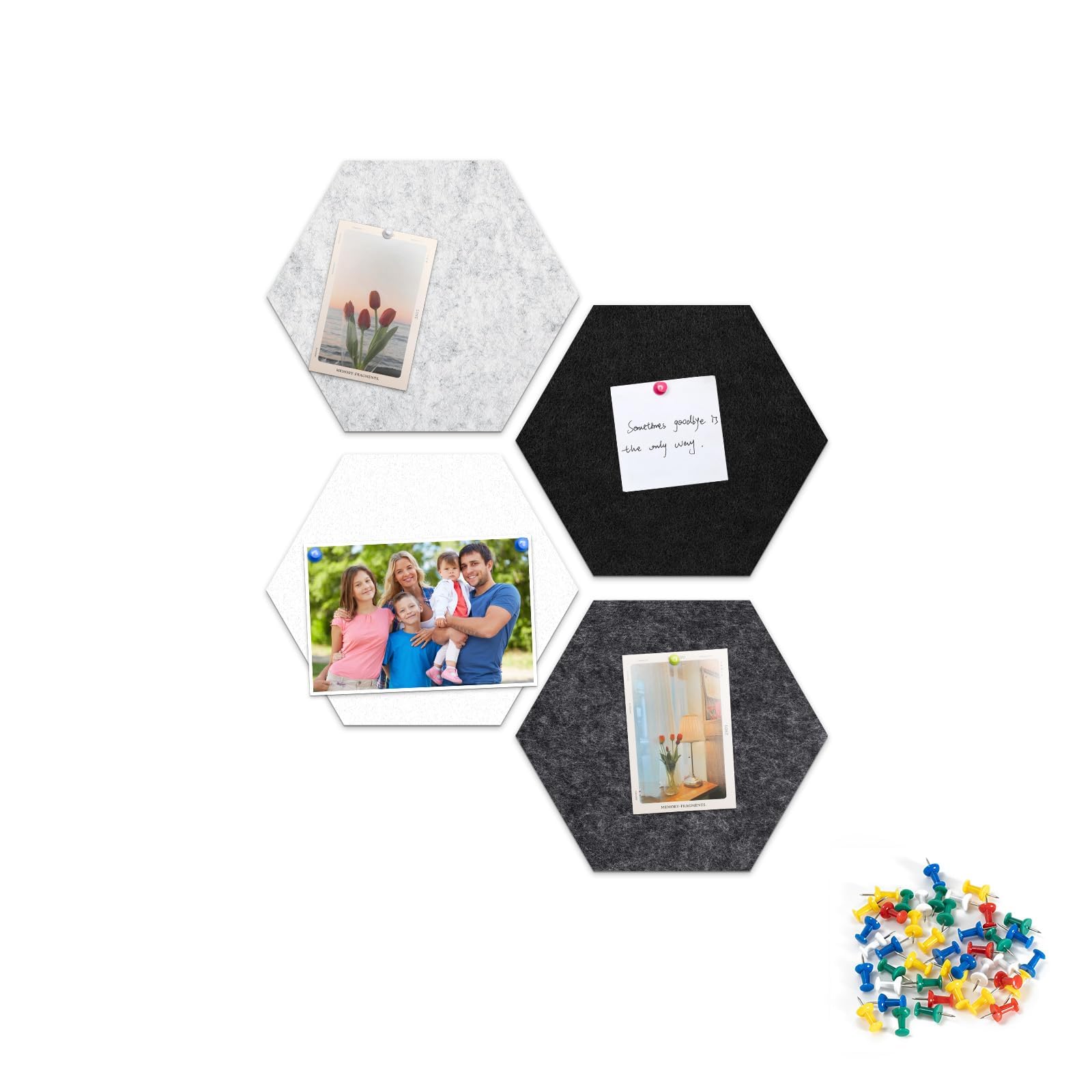 Uoisaiko 30cm Hexagon Felt Pin Board Pack of 4 Bulletin Board Notice Boards for Home Office Kitchen Felt Wall Tiles for Photos Memos - Image 4