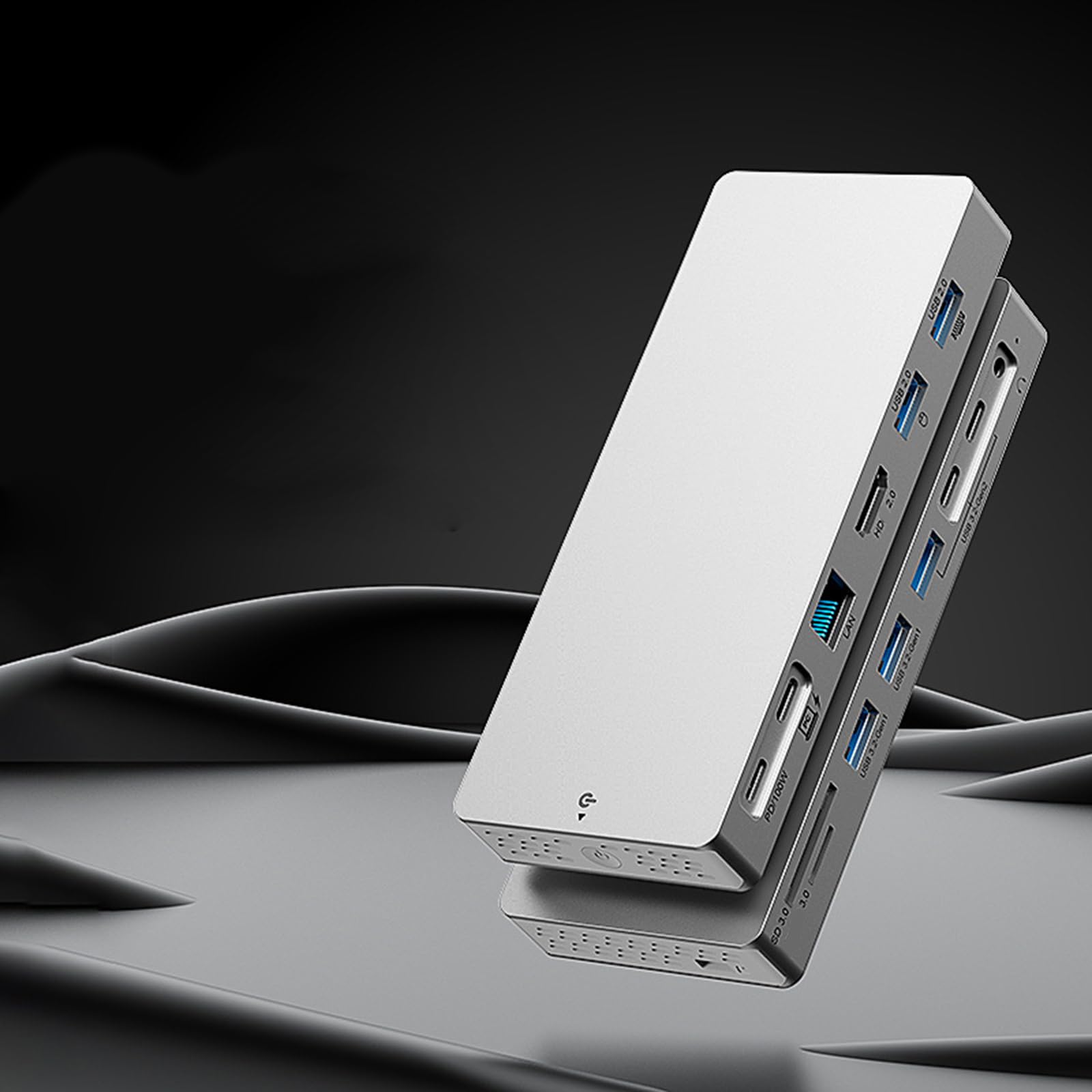 Docking Station USB C in Alluminio 14 Porte 4K 60Hz HDTV 100WPD Lettore schede Ricarica Rapida per Dock per Lettore schede per Laptop