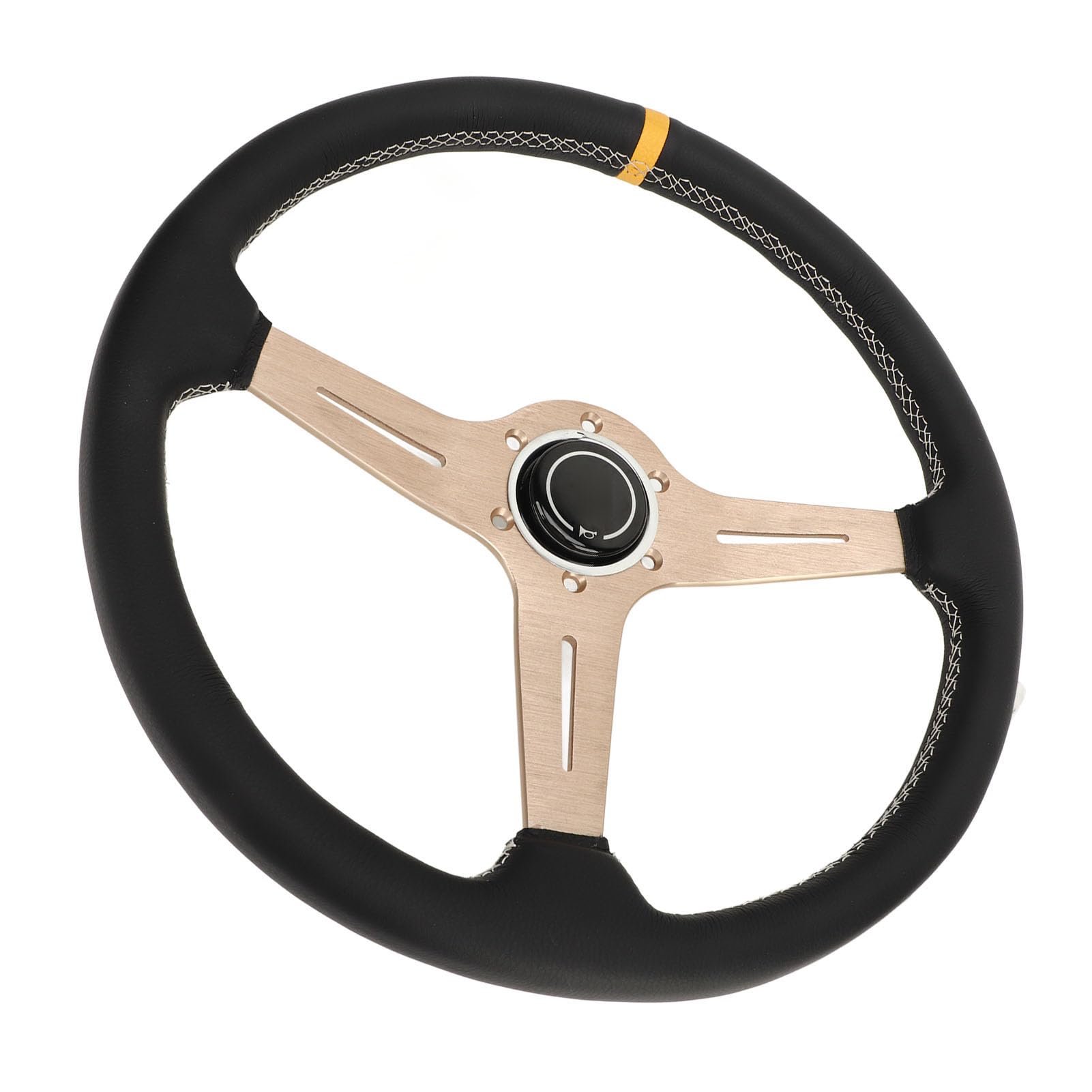 Volante in Pelle da 14,5 Pollici con Cuciture Bianche e Telaio in Rame, Universale per la Maggior Parte delle Auto, Compatibile con Adattatori per Mozzi da Standard a 6 Bulloni, Diametro 14,5