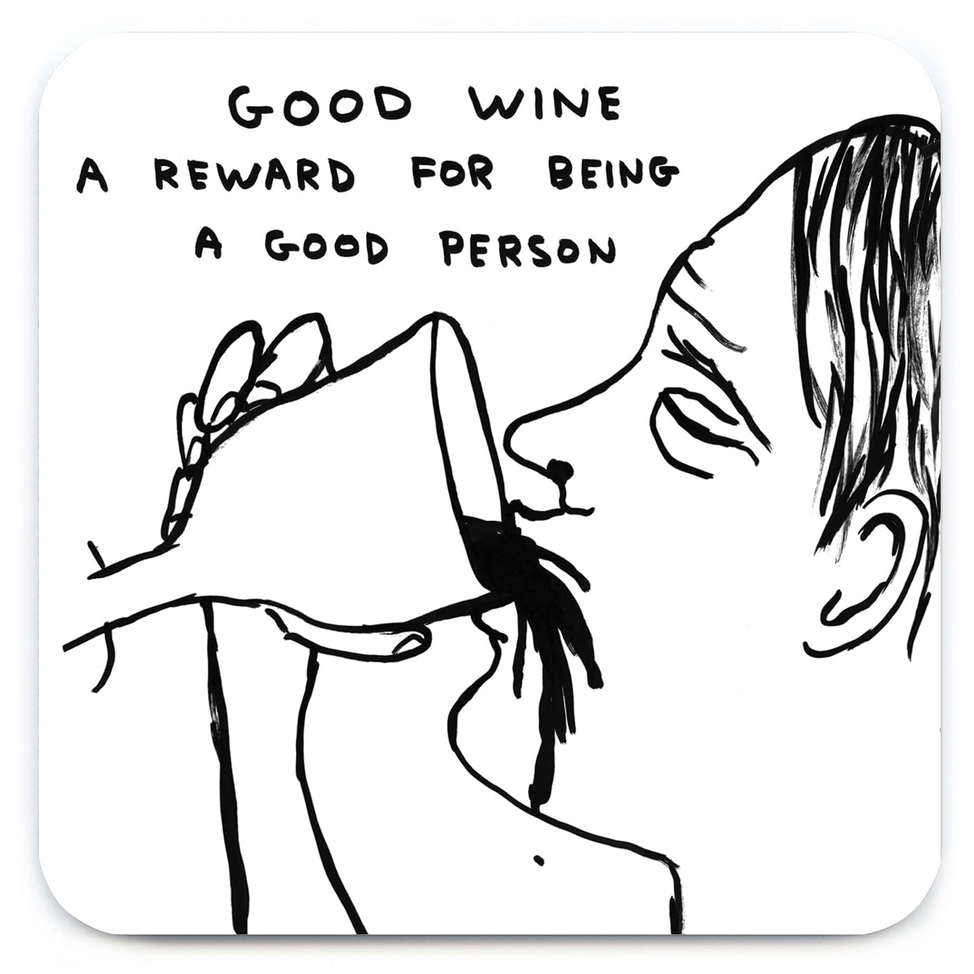 Official David Shrigley - Funny 'Good Wine' Coaster - Small Gift Ideas For Him Her - Friends Birthday - New Home Gift - Funny Presents For Women Men - Sold By Brainbox Candy