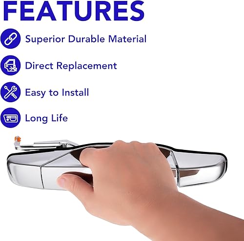 Miniatura 4 de Manija de puerta cromada exterior trasera derecha de repuesto para Chevy Avalanche Silverado Suburban Tahoe 2007-2013, GMC Sierra Yukon XL, Cadillac