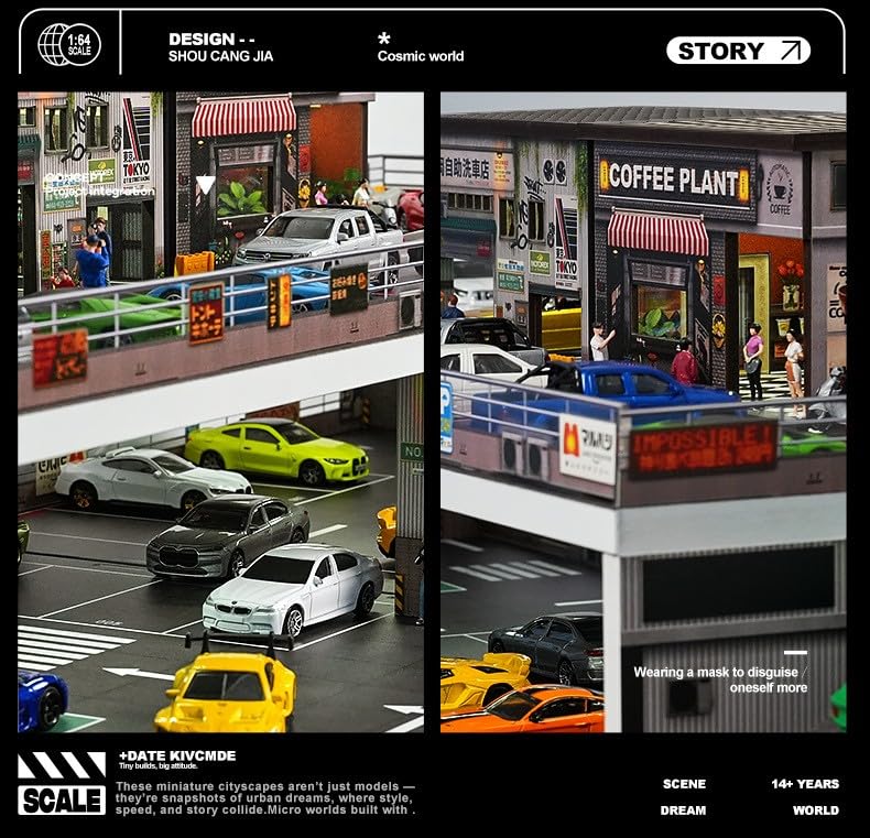 Amazon.co.jp: 1/64 ジオラマ 2段ガレージモデル LED日本駐車場