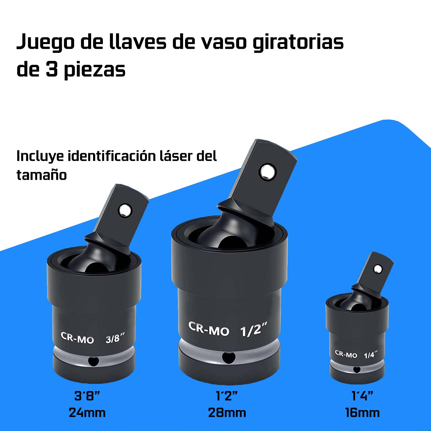 JOMAFA Juego 8 Adaptadores Impacto 1/4,3/8,1/2,3/4,1" – Acero Cromo Vanadio, Estuche, Rodamientos Bolas