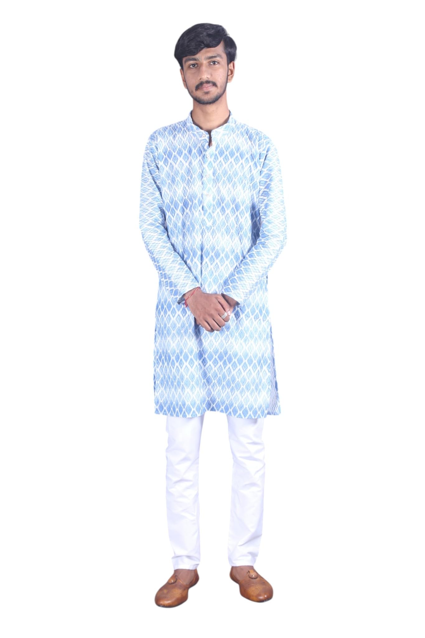 Blue and White Checkered Men's Formal Shirt and Pants-picture-47