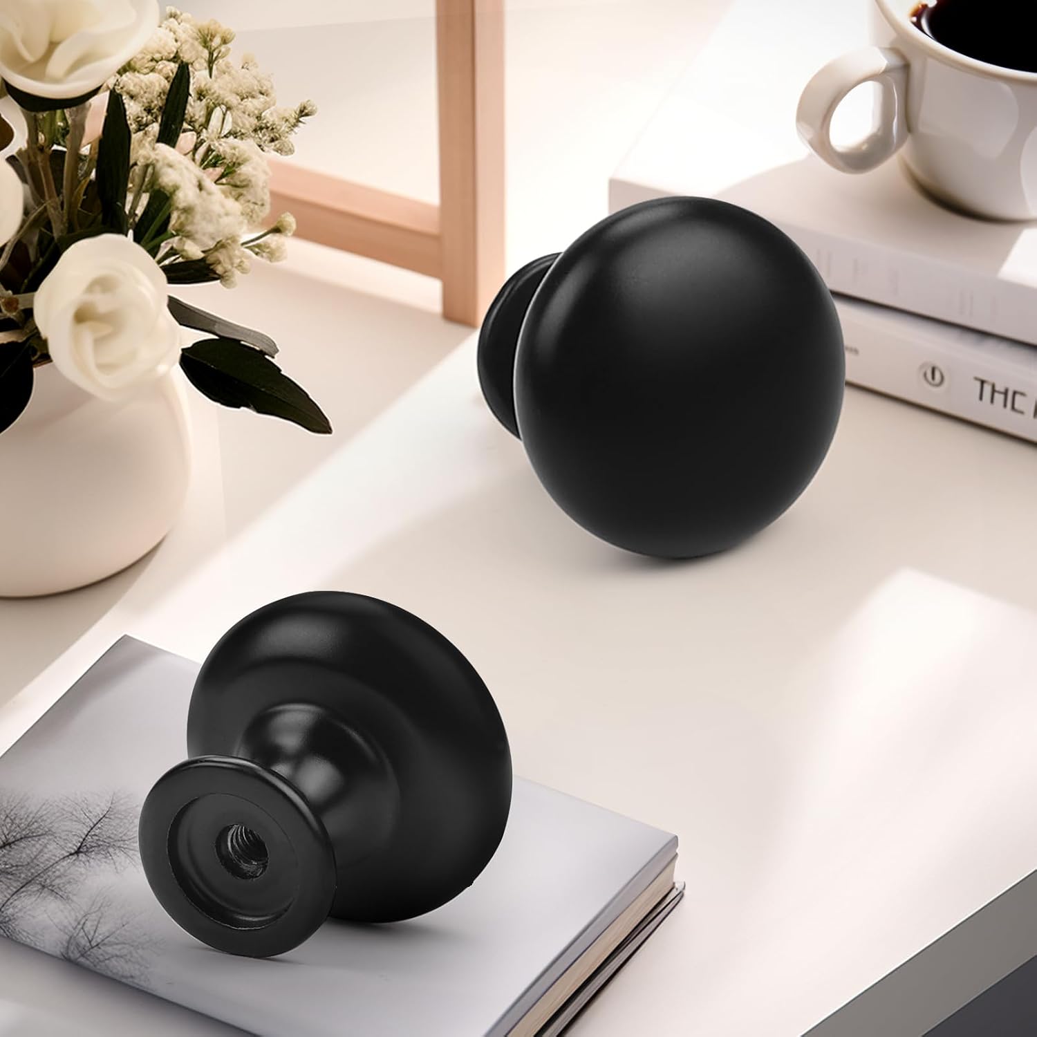 Probrico 25 Pack-Black Cabinet Knobs, Solid Kitchen Closet Dreeer Drawer Pulls and Handles, Contemporary Furniture Hardware