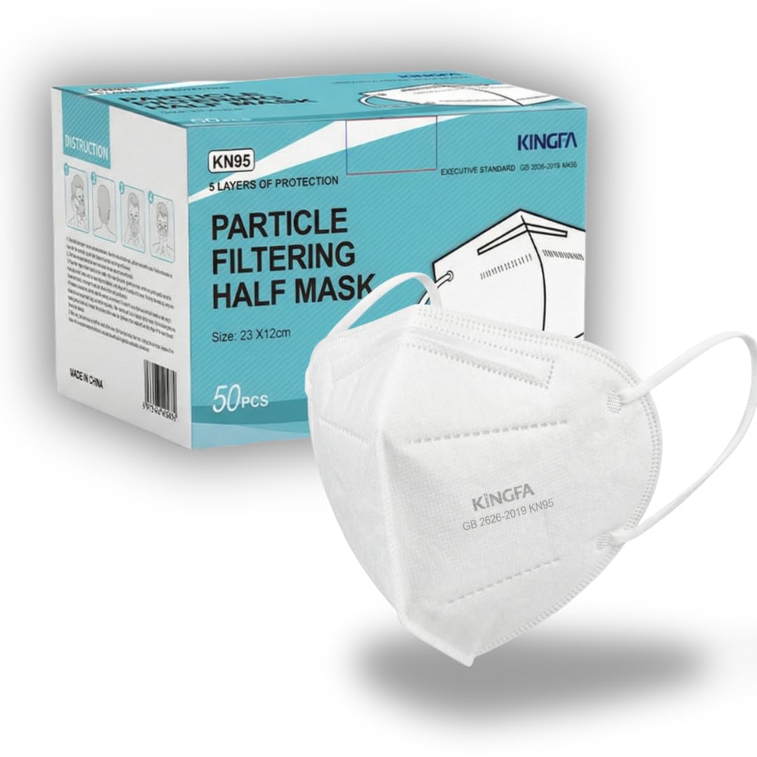 Kingfa KN95 Face Masks 50 Pack, GB2626-2019 Certified 5-Layer, 95% Filtration, Adjustable Nose Clip
